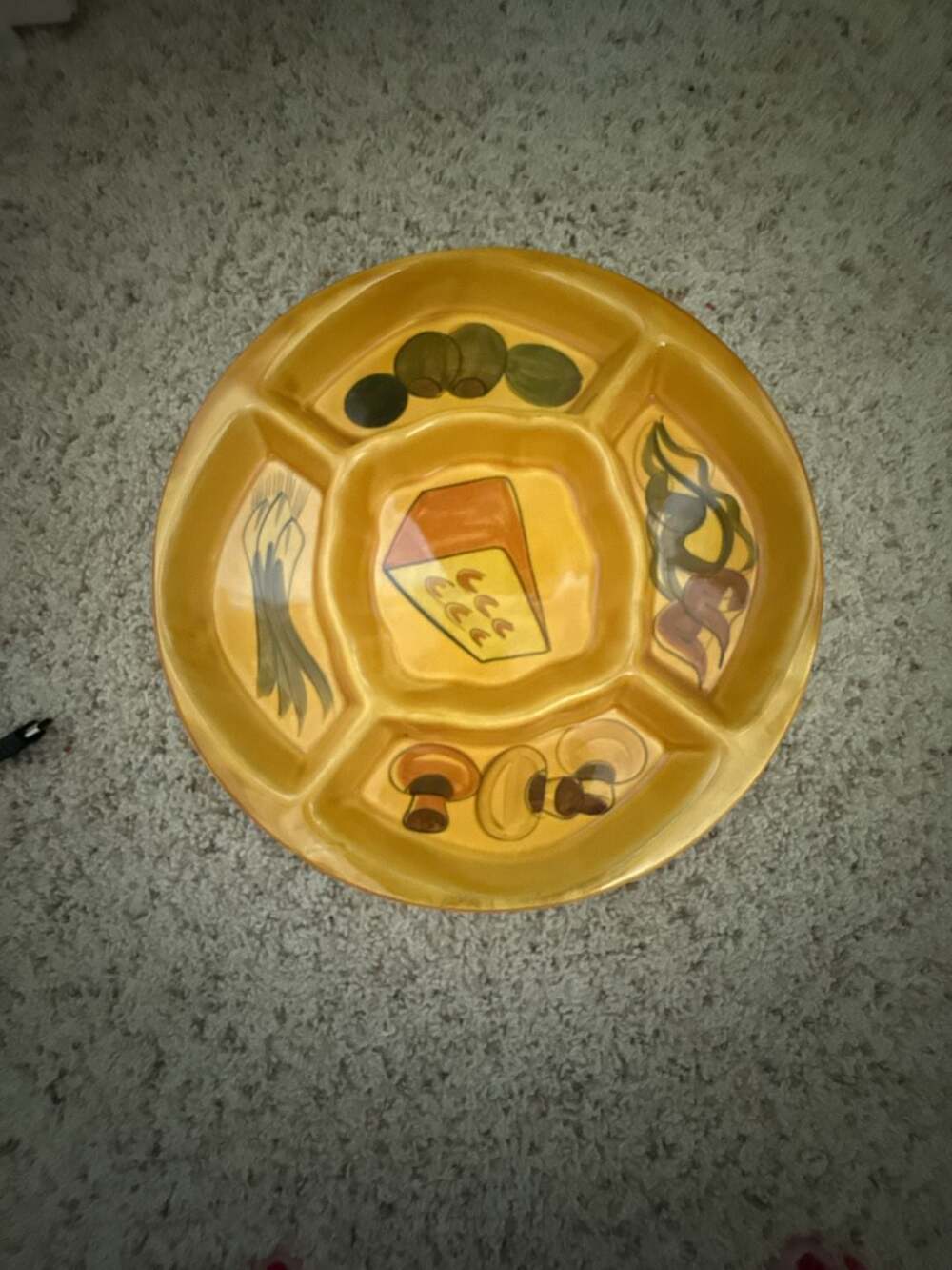 Vintage Los Angeles Potteries Divided Serving Tray with Food Motif